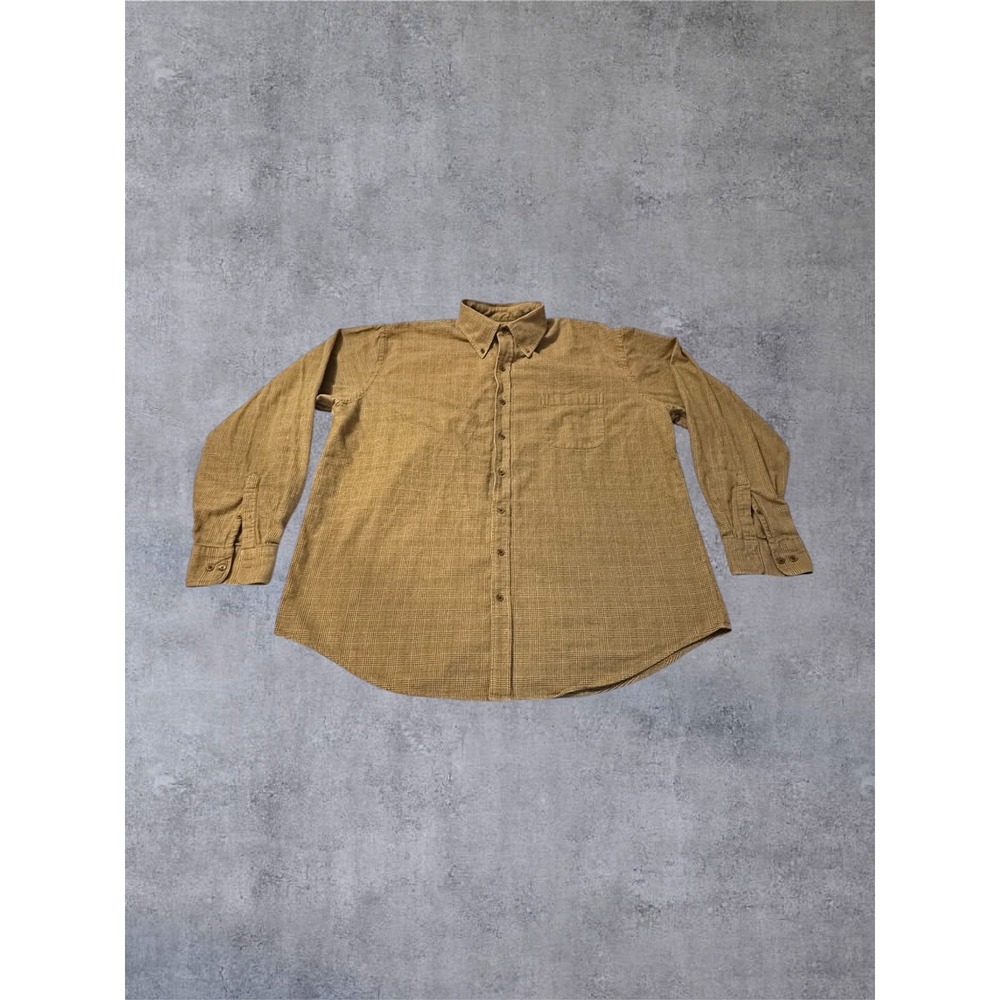 Lands End Button Down Shirt Mens XXL Tall Tan EUC Glen Plaid Long Sleeve